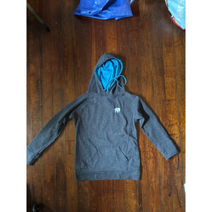 ivory ella Heather Grey Hoodie Sweatshirt with Turquoise Lining - Size M